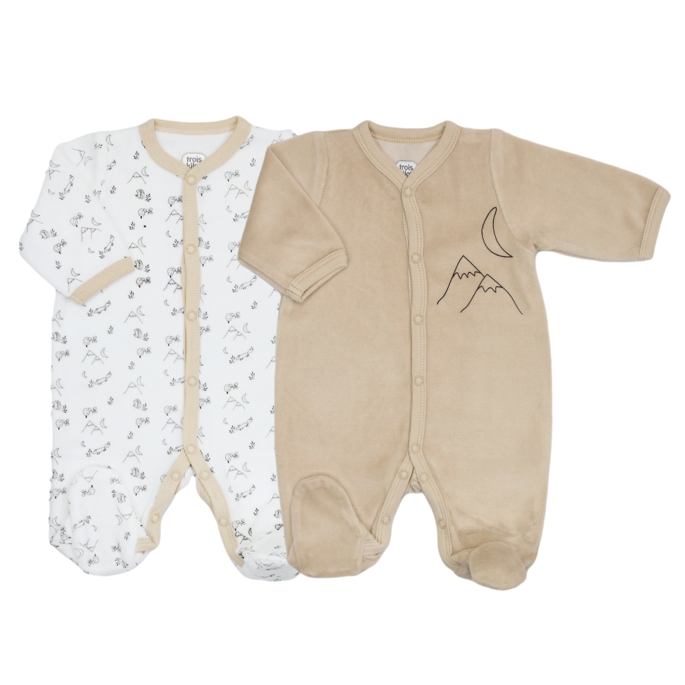 Set of two baby pajamas with mountain theme