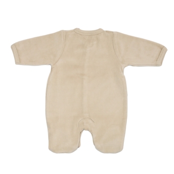 Close-up of solid camel newborn pajama back