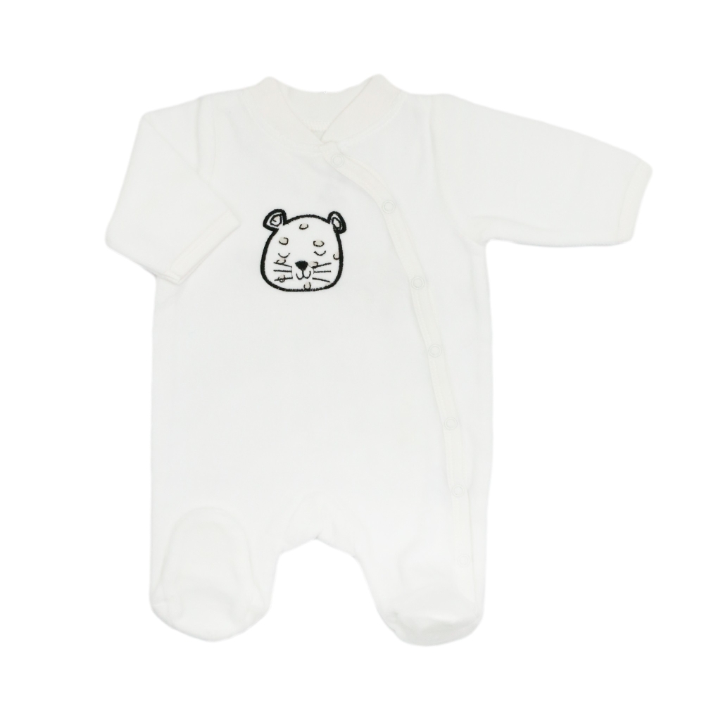 Pyjama velours blanc avec un imprimé bébé Léopard Pyjama velours blanc avec un imprimé bébé Léopard