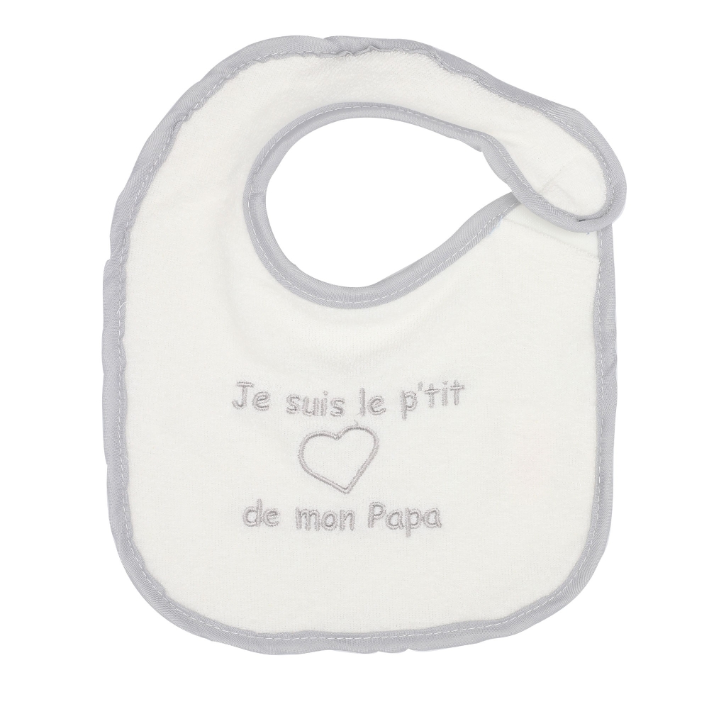 Bavaglino neonato bianco panna tinta unita "sono il piccolo tesoro del mio papà"!
