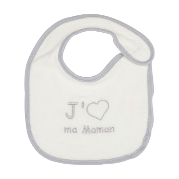 Bavoir naissance écru uni "j'aime ma maman !"