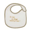 Plain off-white newborn bib "I'm an angel when I want to be!"