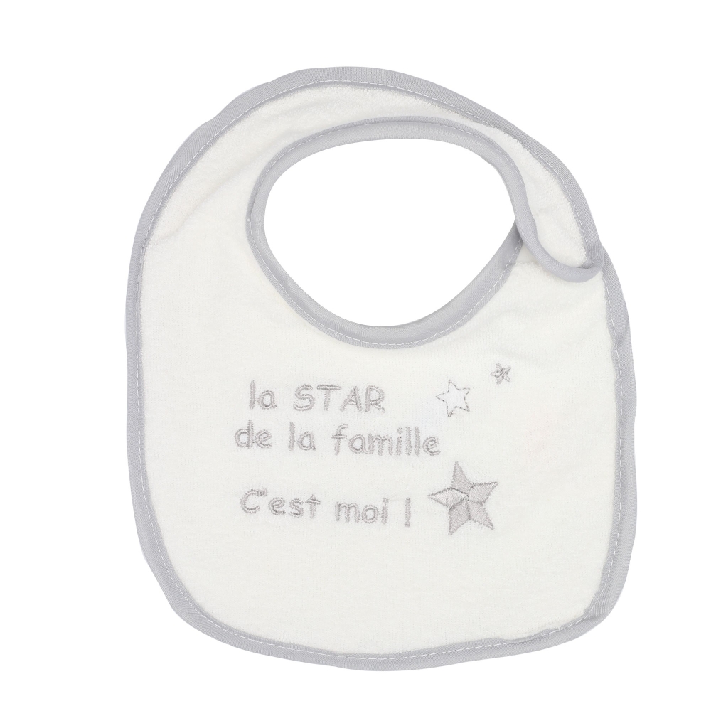 Babylätzchen Geburt naturfarben uni "der Star der Familie bin ich!"