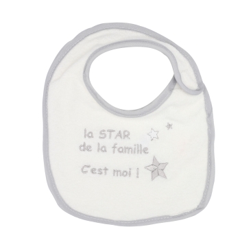 Slabbetje geboorte ecru uni "de ster van de familie ben ik!"