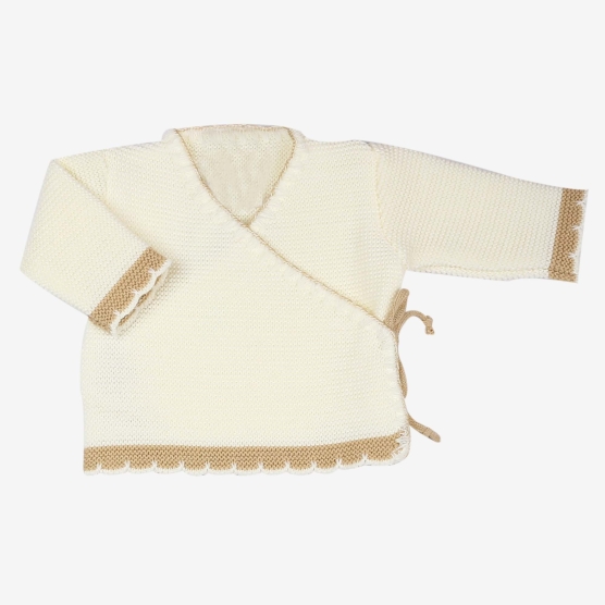 Cardigan neonato in maglia bicolore Vaniglia/Cioccolato