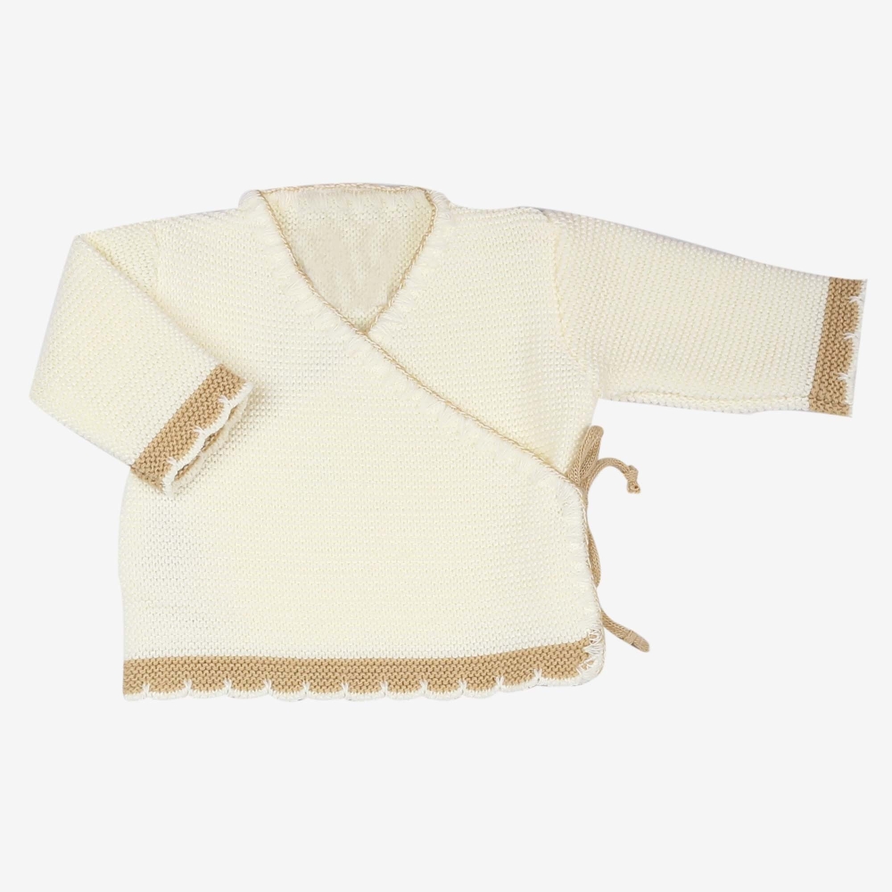 Two-tone knit baby cardigan Vanilla/Chocolate
