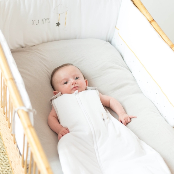 White cotton newborn sleeping bag – Sweet dreams