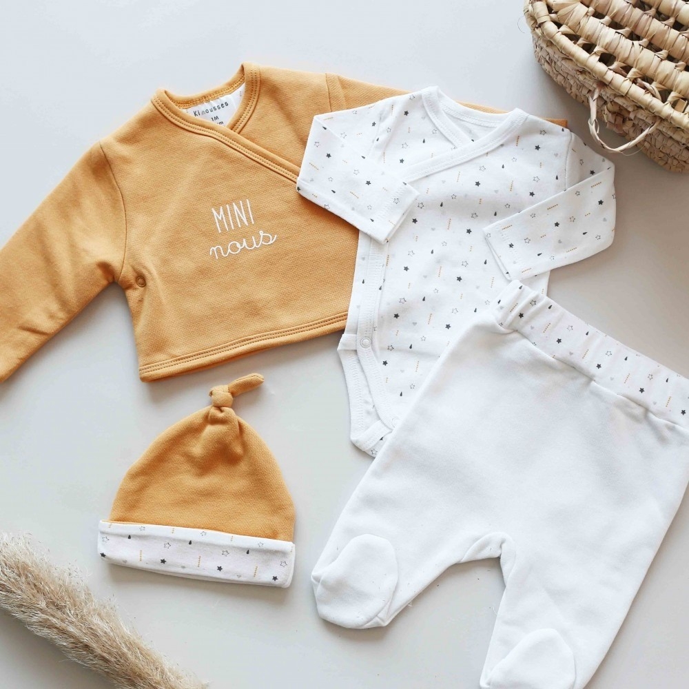 Ensemble naissance mixte 4pcs - Moutarde Kinousses - 3 Ensemble naissance mixte 4pcs - Moutarde Kinousses - 3
